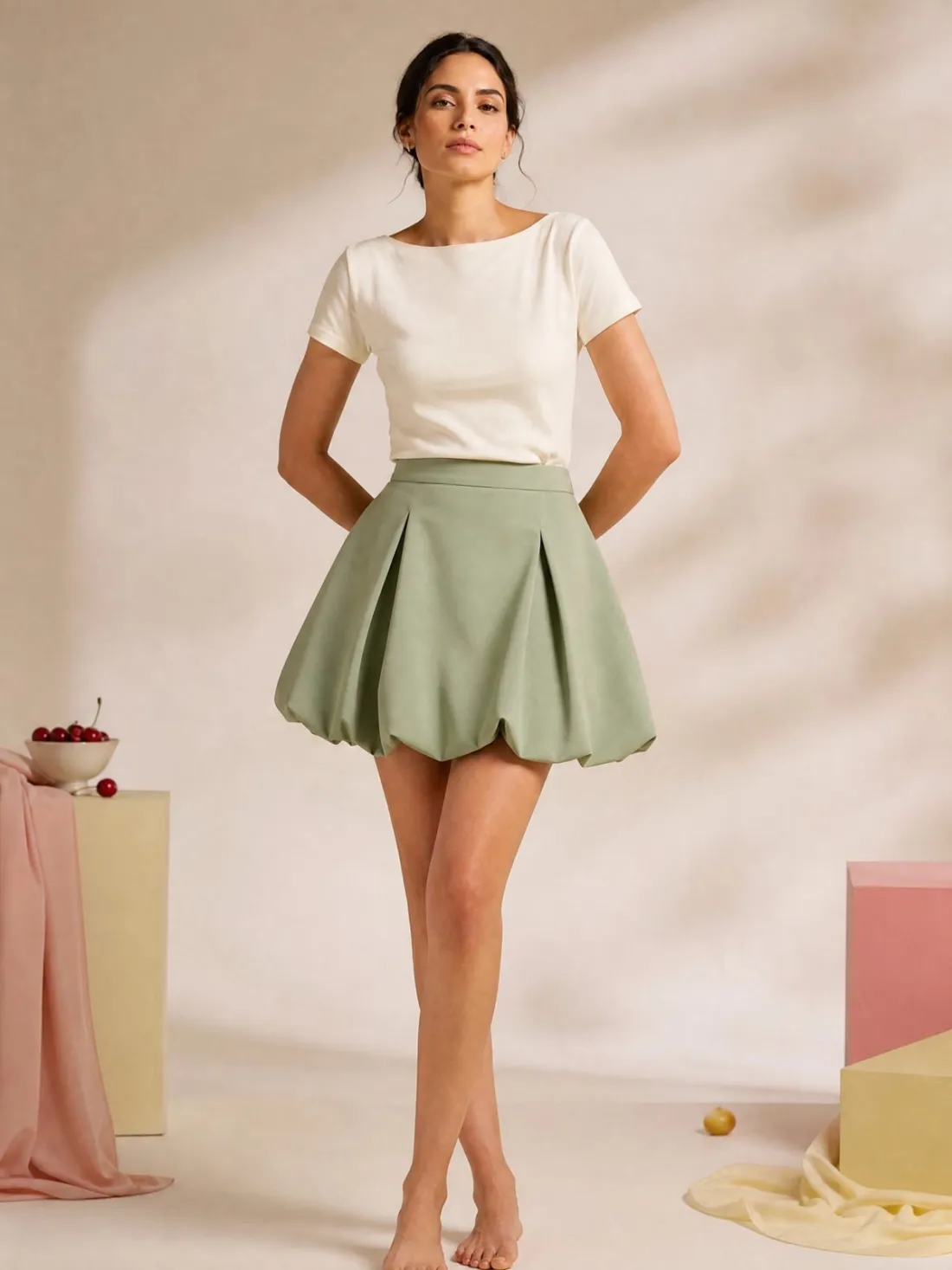 Pleated Pollen Mini Skirt — Front