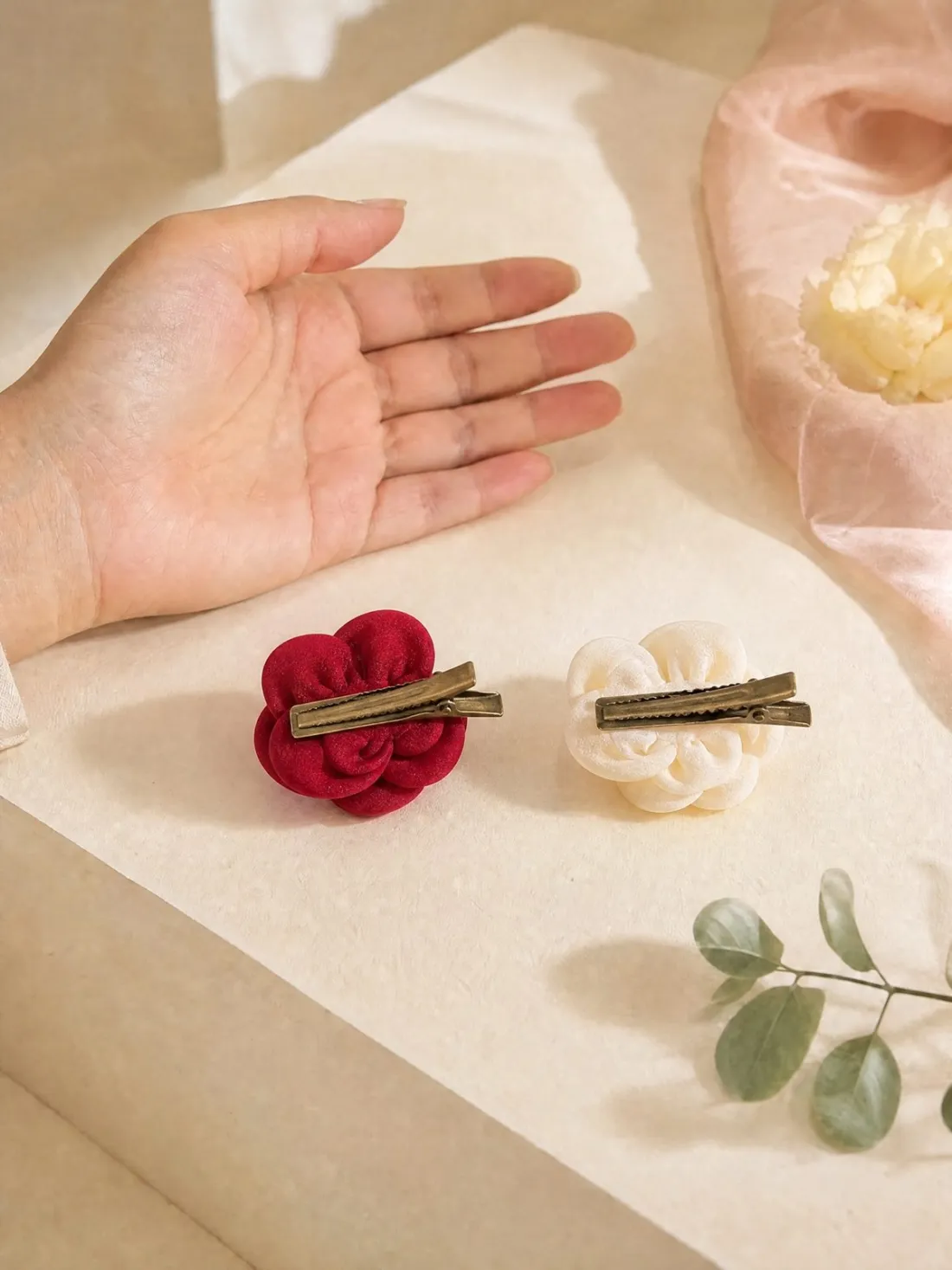Twin Rose Hair Clip Set — Back