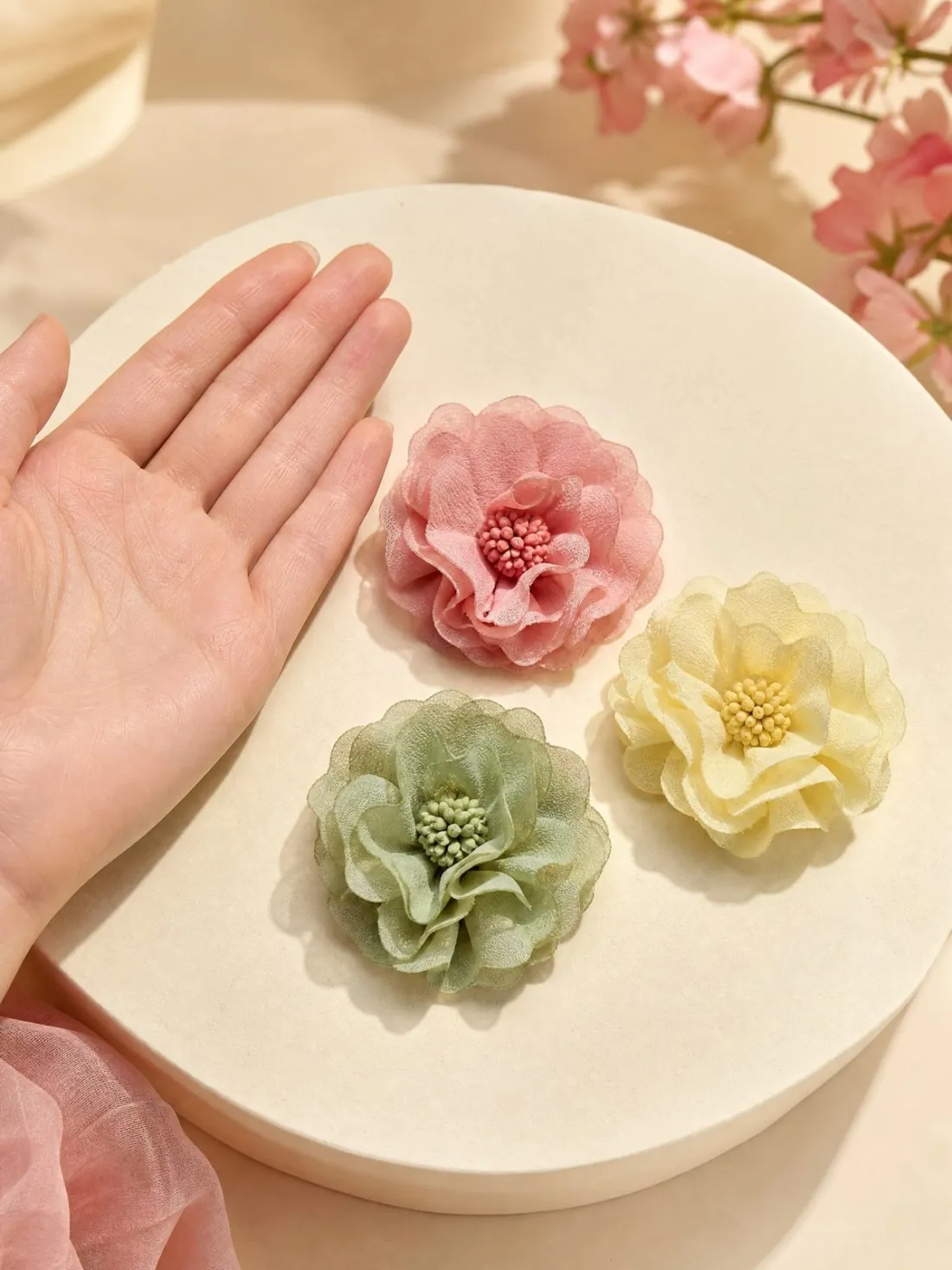 Three-Bloom Petal Pin Set — Front