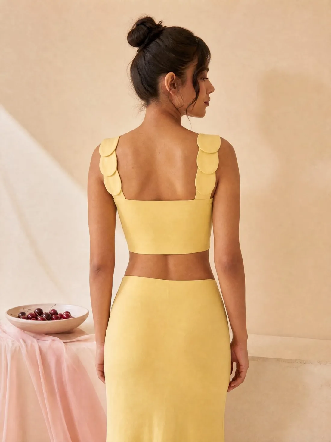 Camellia Strap Crop Top — Back