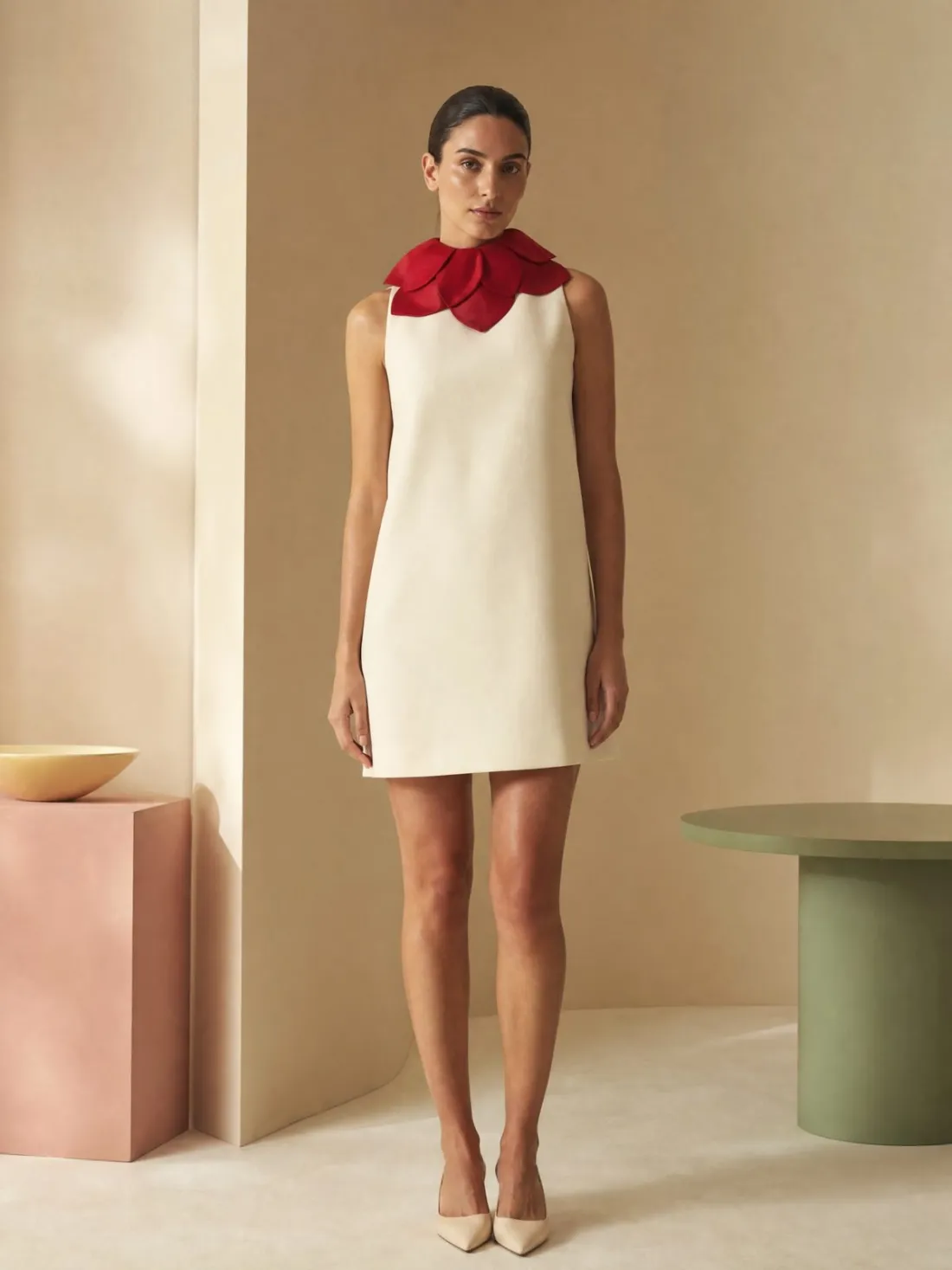 Folded Collar Shift Dress — Front