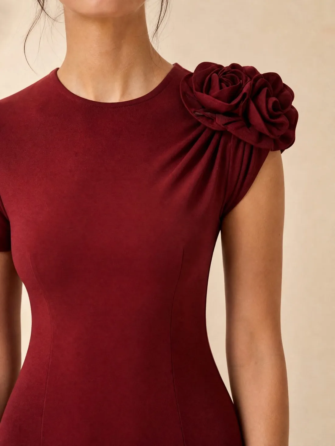 Asymmetric Bloom Sleeve Dress — Detail